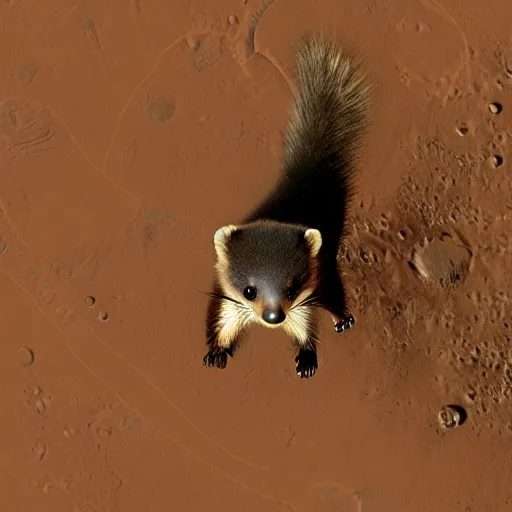 Prompt: a marten astronaut exploring the surface of mars