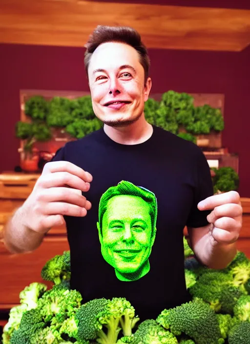 Image similar to portrait of elon musk carved on broccoli