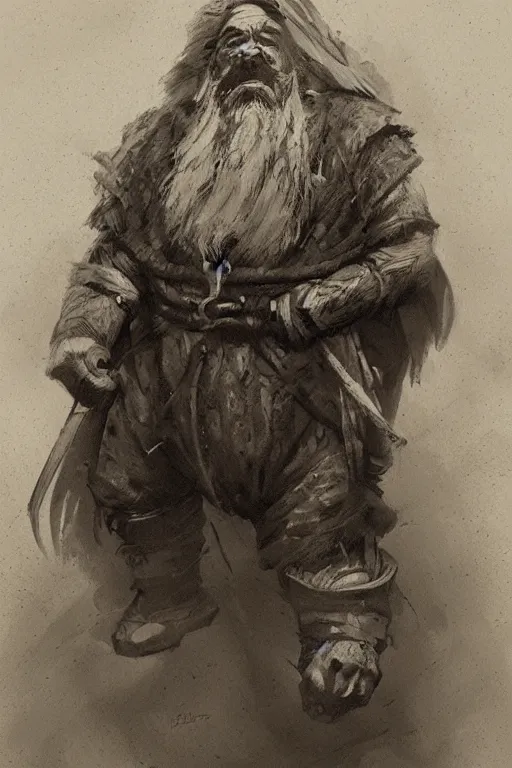 Prompt: Concept art of a dwarf by Even Amundsen, pencil