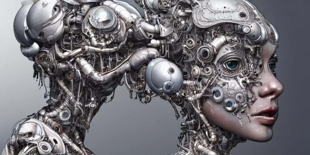 Prompt: hyperrealistic photography of a highly detailed and cyborg machine in the style of Jin Kagetsu, patricia piccinini, James Jean and wlop, highly detailed, masterpiece, award-winning, sharp focus, intricate concept art, ambient lighting, 8k, artstation