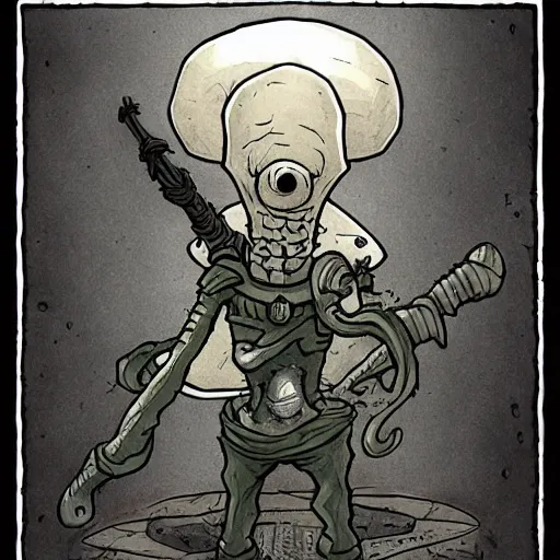 Image similar to squidward as a dark souls boss by Jeffrey Smith