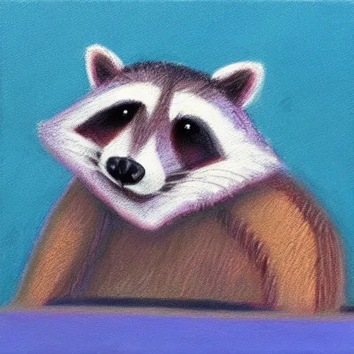 Prompt: pastel painting of a cute raccoon working hard