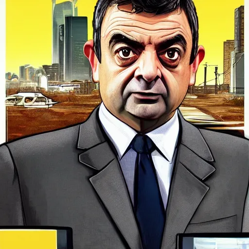 Image similar to “Rowan Atkinson in GTA V, cover art by Stephen Bliss, Boxart, loadscreen”