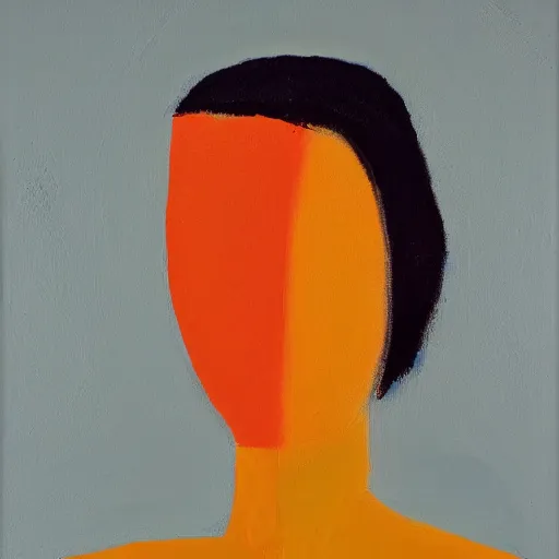Prompt: an abstract minimalist oil painting. portrait of non-binary person, unknown artist. oil on panel. Museum Scan