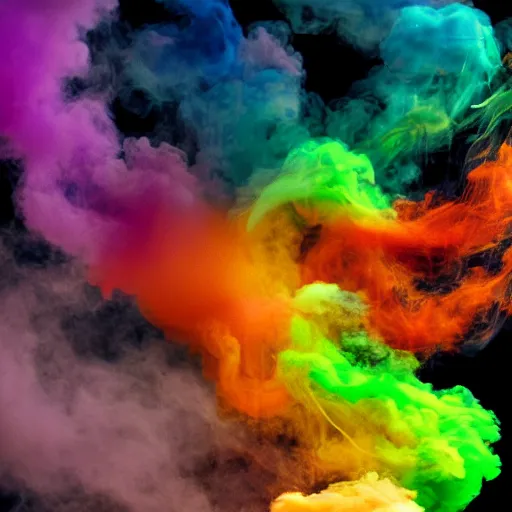 Prompt: multi color smoke with the small head of a smoke dragon, billowy, 8 k, 4 k