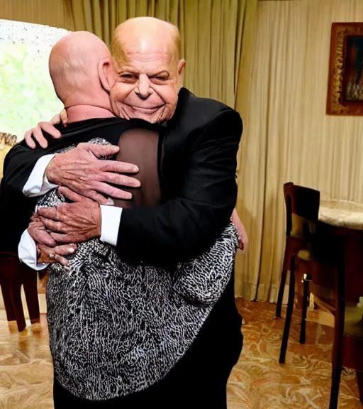 Image similar to Don Rickles hugging kim kardashian in a retirement home