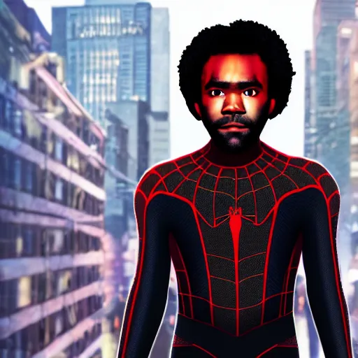 Prompt: Donald Glover as Miles Morales, photo, detailed, 4k