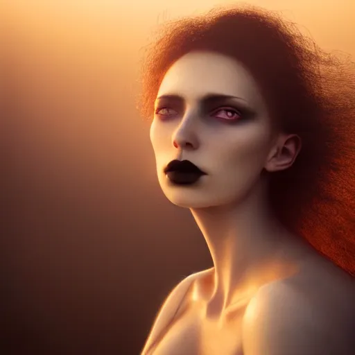 Image similar to photographic portrait of a stunningly beautiful gothic symbolist female in soft dreamy light at sunset, god rays, contemporary fashion shoot, by edward robert hughes, annie leibovitz and steve mccurry, david lazar, jimmy nelsson, breathtaking, 8 k resolution, extremely detailed, beautiful, establishing shot, artistic, hyperrealistic, beautiful face, octane render