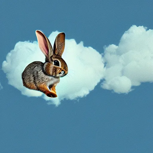 Prompt: a rabbit flying in the clouds