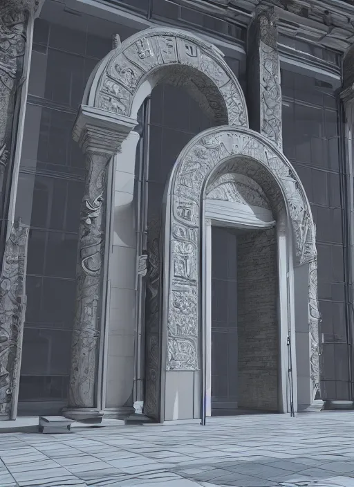 Image similar to highly detailed realistic architecture 3 d render of a futurisctic stele made from economics business standing in a city park, archdaily, made in unreal engine 4 octane render