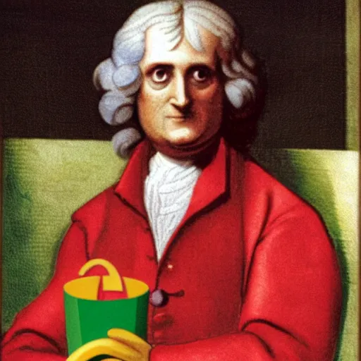 Image similar to isaac newton as mcdonalds happy meal toy