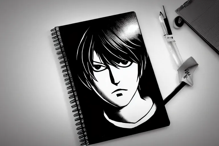 Prompt: yagami light, notebook, death note,