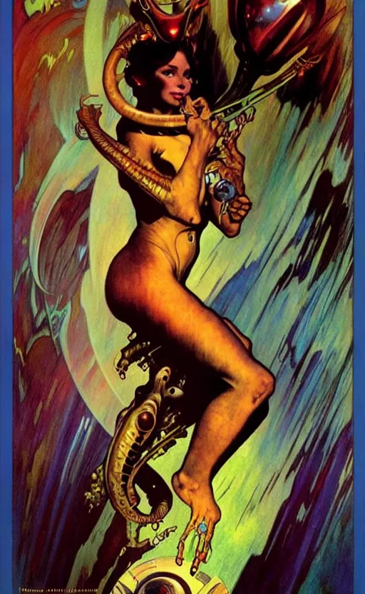 Image similar to exquisite imaginative alien creature poster art, humanoid, music poster, movie art, by frank frazetta, alphonso mucha, norman rockwell 8 k, denoised