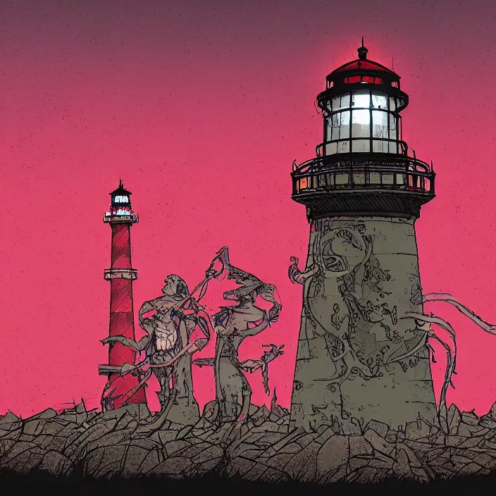 Image similar to the lighthouse of the necromancers, electronicpunk, digital illustration