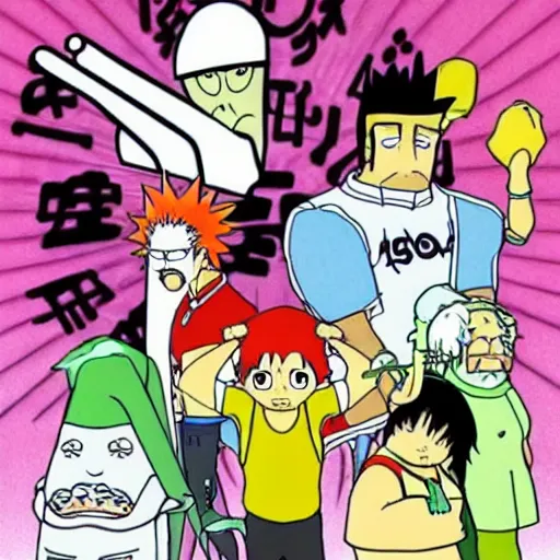 Image similar to anime version of aqua teen hunger force, by studio ghibli,