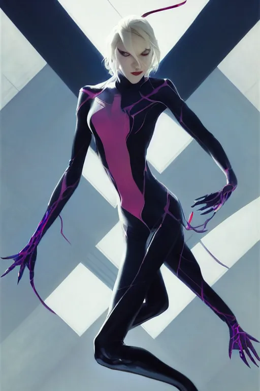 Image similar to elegant spider gwen aeon flux profile picture by greg rutkowski, dynamic pose, intricate, futuristic, fantasy, elegant, by stanley artgerm lau, greg rutkowski, thomas kindkade, alphonse mucha, loish, thierry mugler, norman rockwell,