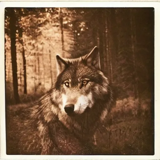 Prompt: a very beautiful picture of a giant wolf, polaroid