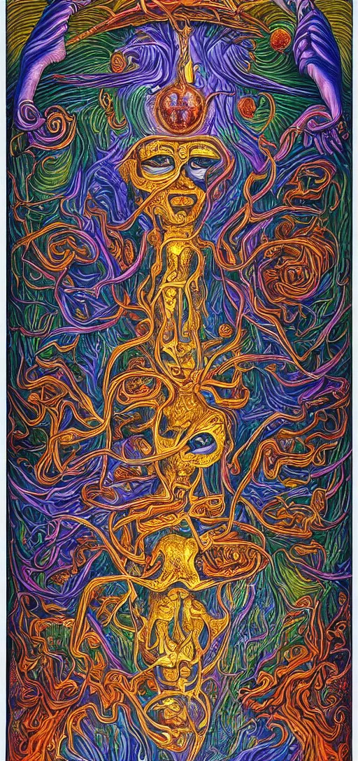 Image similar to alchemy and rosicrucianism fall in love, in the style of alex grey