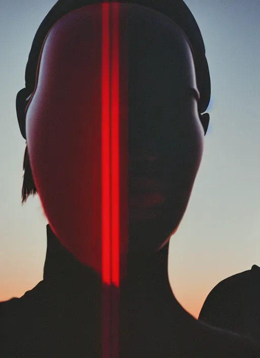 Image similar to cinestill 5 0 d photographic portrait of two loving female androids wearing rugged black techwear on a desolate plain with a red sky in front of a brutalist structure, extreme closeup, cyberpunk style, dust storm, 8 k, hd, high resolution, 3 5 mm, f / 3 2, ultra realistic faces, ex machina