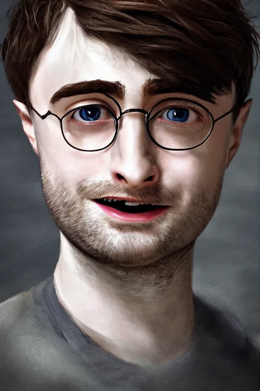 Image similar to mrpotatohead mixed with daniel radcliffe, artgem, digital painting, color painting, hyperrealistic, concept art, oil painting, masterpiece, concept art, trending on deviantart, realistic and detailed face, highly detailed, high quality, 8 k, soft lighting, fancy colors, fantasy, cinematic, high coherence
