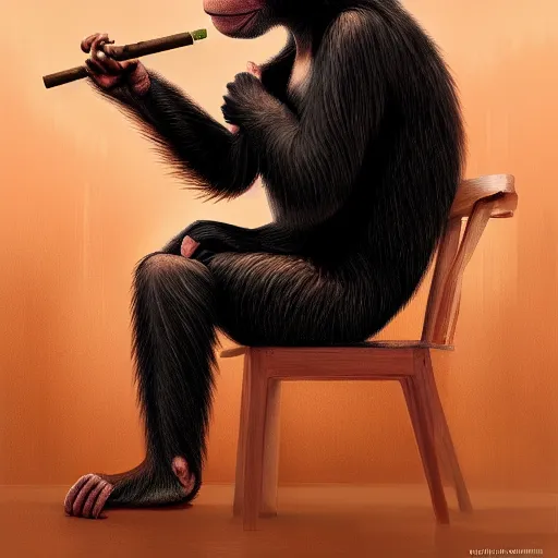 Image similar to a chimp wearing a suit smoking a cigar, dramatic lighting, cinematic, establishing shot, extremly high detail, photorealistic, cinematic lighting, artstation, style by James Gurney