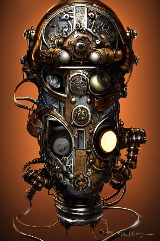 Image similar to steampunk helmet fantasy art mask robot ninja stylized digital illustration sharp focus, elegant intricate digital painting artstation concept art global illumination ray tracing advanced technology chaykin howard and campionpascale and cooke darwyn and davis jack