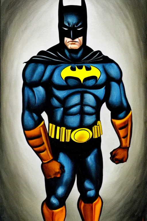 Image similar to A portrait painting of a muscular man wearing batman costume