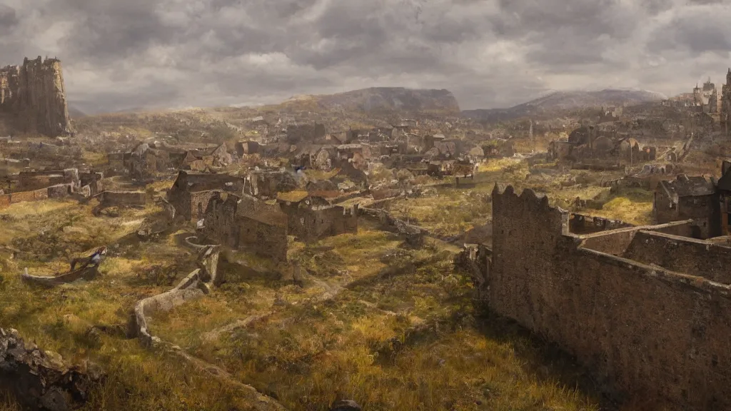 Image similar to patrick j. jones. rutkowski. my men are defeated. hope is lost. view from the castle. 3 8 4 0 x 2 1 6 0