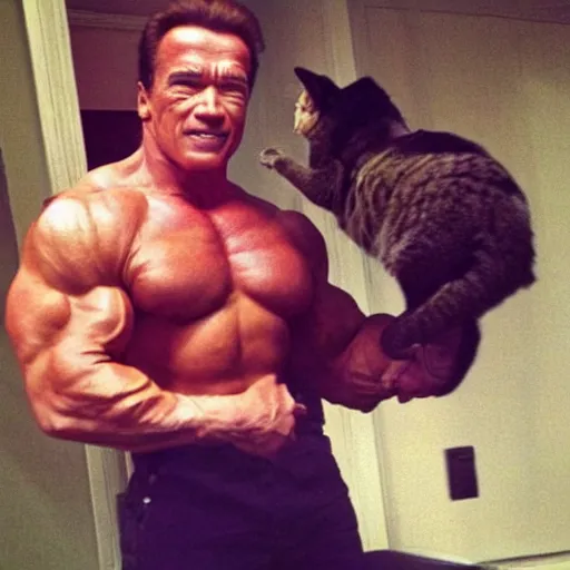 Image similar to arnold schwarzenegger as a catgirl, photograph, instagram, facebook