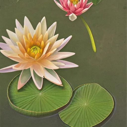 Prompt: a botanical illustration of giant water lilies