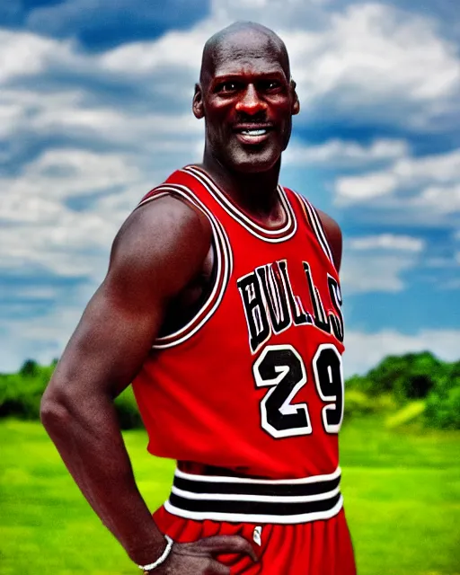 Image similar to photograph of michael jordan ( in a chicago bulls uniform ) at a national park, in the style of ansel!!! adams!!!!. monochrome hdr, accurate facial details