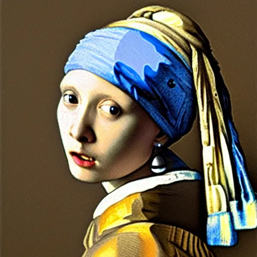 Prompt: Girl with a Pearl Earring in style of Beksinski