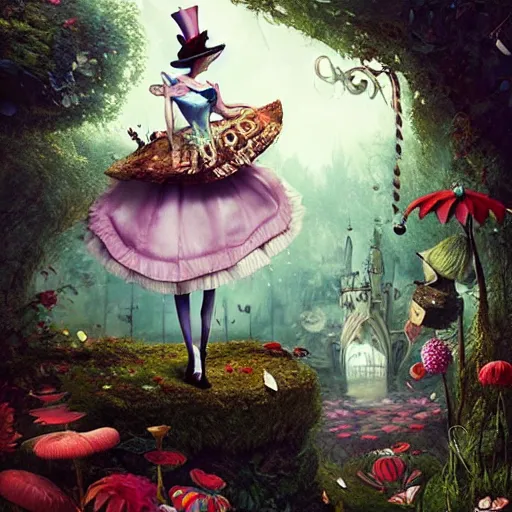 Image similar to alice in wonderland, by ray caesar and vincent callebaut and sandra chevrier, trending on artstation hq, deviantart, pinterest, 4 k uhd image