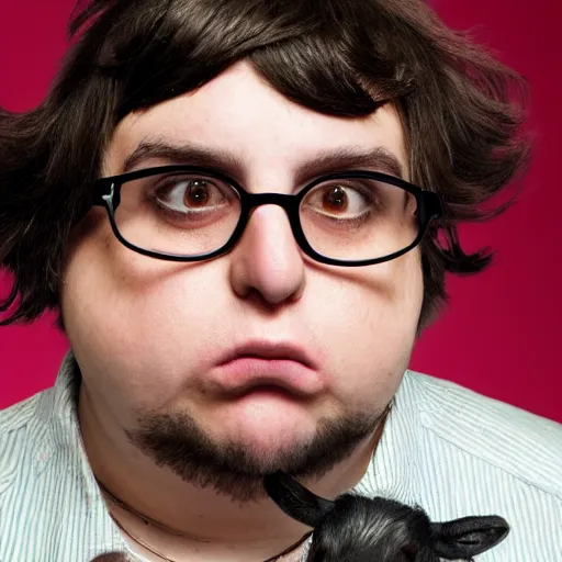 Prompt: andy milonakis as a goat, goat body, human head, wearing glasses, anthropomorphic, 4 k, photorealistc, high details