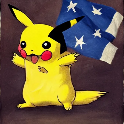 Prompt: Pikachu leads the French Revolution (1789), oil on canvas, 1882