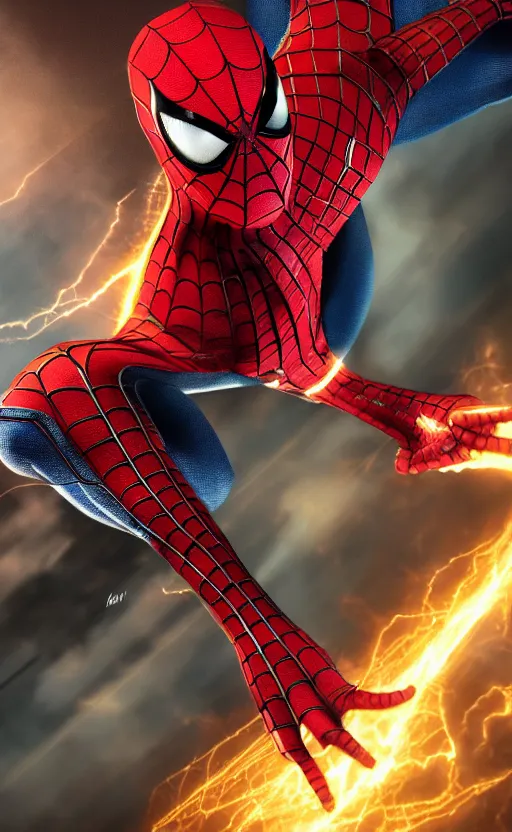 Image similar to epic spiderman as the evil flash wallpaper, dynamic lighting, photorealistic fantasy concept art, trending on art station, stunning visuals, creative, cinematic, ultra detailed