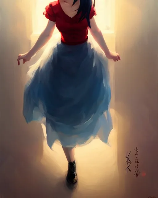 Prompt: elegant tifa lockhart in a red cottagecore dress, portrait, illustration, rim light, top light, clear blue sky, winter, perfectly shaded, soft painting, art by krenz cushart and wenjun lin