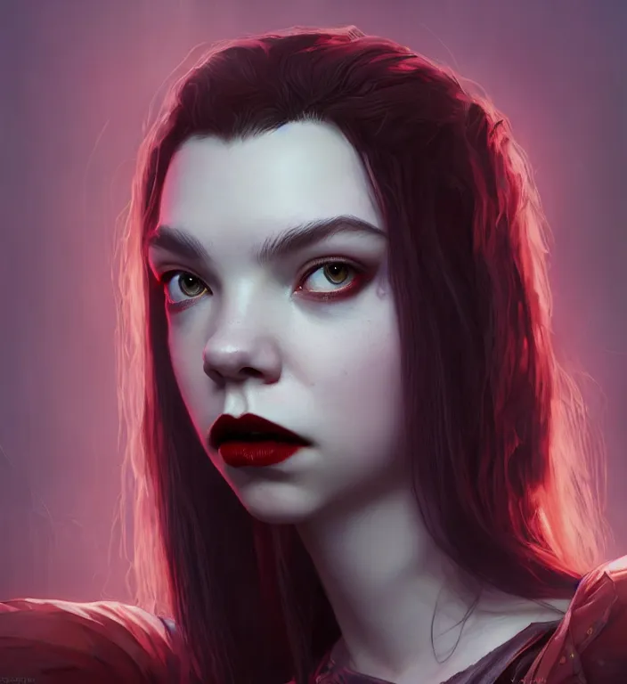 Image similar to anya taylor - joy vampire queen, hyper detailed, digital art, trending in artstation, cinematic lighting, studio quality, smooth render, artgerm, joshua middleton, rafael albuquerque, unreal engine 5 rendered, octane rendered, art style by klimt and nixeu and ian sprigger and wlop and krenz cushart