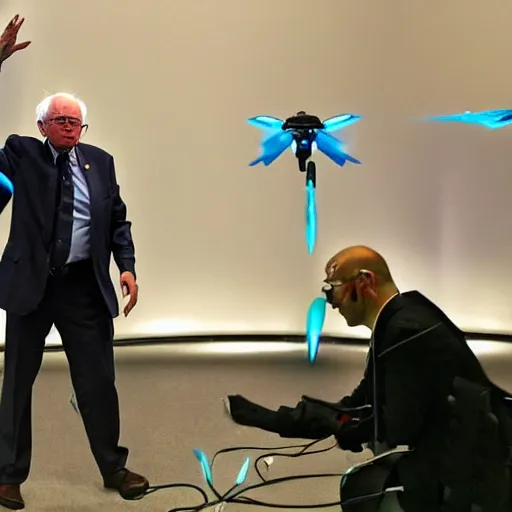 Prompt: bernie sanders in intimidating futuristic halo battle armor, bloom, stunning