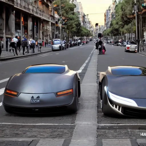 Image similar to Buenos Aires Argentina, futuristic cars in the street, holograms in the street, detailed, hd