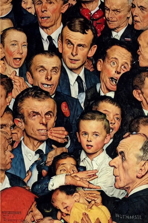 Image similar to Emmanuel Macron saving the world by Norman Rockwell