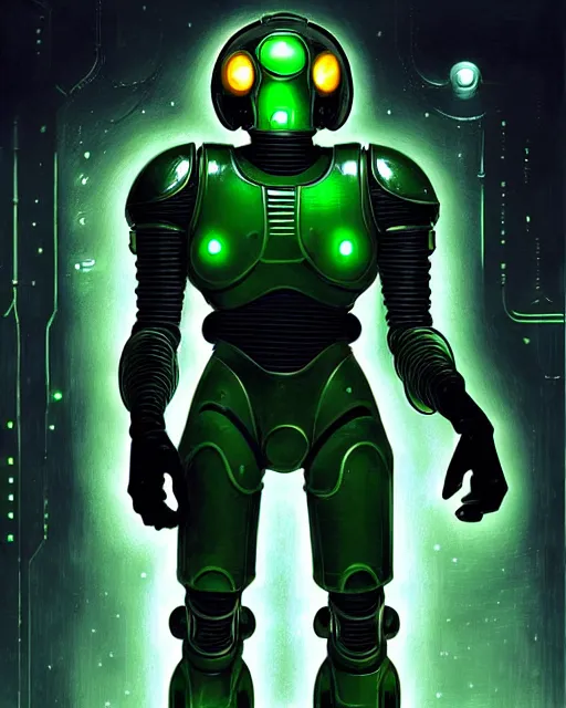Image similar to luigi in a mech scifi suit matrix with chrome and small lights by, fantasy character portrait, ultra realistic, futuristic background by laurie greasley, concept art, intricate details, highly detailed by greg rutkowski, gaston bussiere, craig mullins, simon bisley
