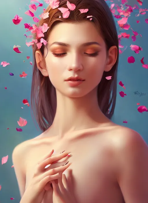 Image similar to gorgeous female full body sensual covered in translucent leaf and petals in the style of stefan kostic, cute - fine - face, dasha taran, backlit, refracted lighting, elegant, half body shot, 8 k, insanely detailed, intricate, art by stanley lau, artgerm, wlop, kuvshinov ilya,