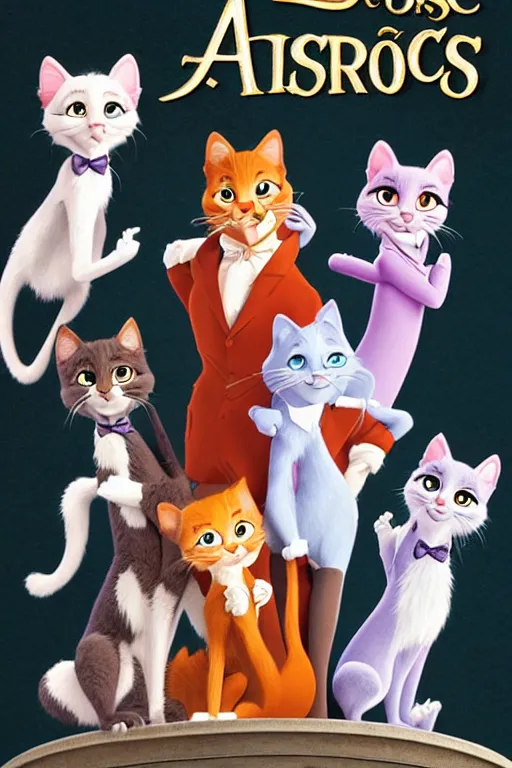 Prompt: aristocats movie poster, cgi, cinema, realistic, cats, disney film