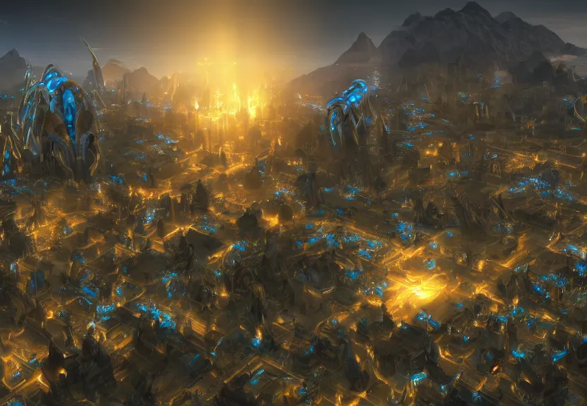 Image similar to protoss city beautiful art uhd 4 k, artstation, hdr, 4 k, incredible detail, cinematic lighting, unreal engine 5