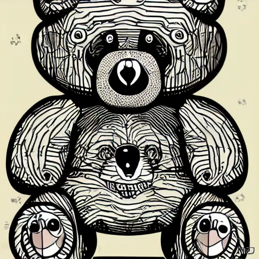 Image similar to grunge cartoon vector sketch of a teddy bear with bloody eyes by - mrrevenge instagram, loony toons style, horror theme, detailed, elegant, intricate