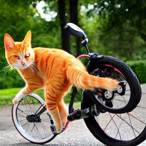 Image similar to orange tabby cat riding a unicycle