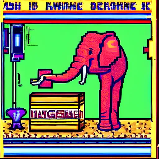 Image similar to a elephant playing drums, sega genesis game