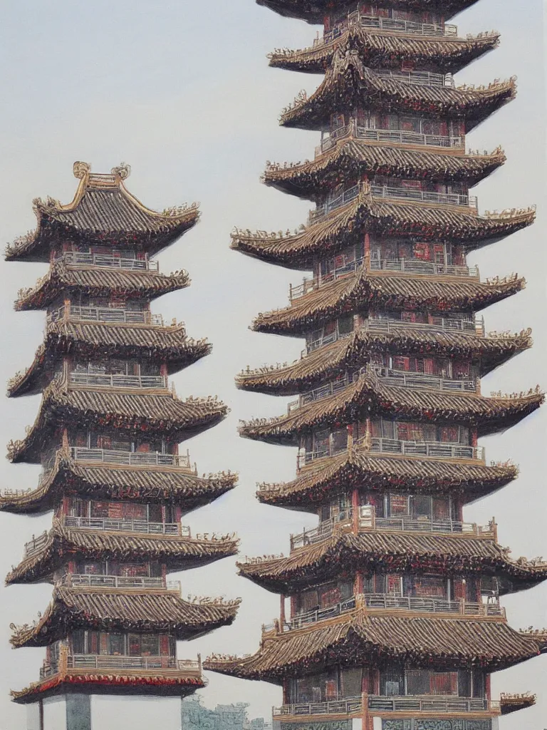 Prompt: A painting of the traditional Chinese tower, by