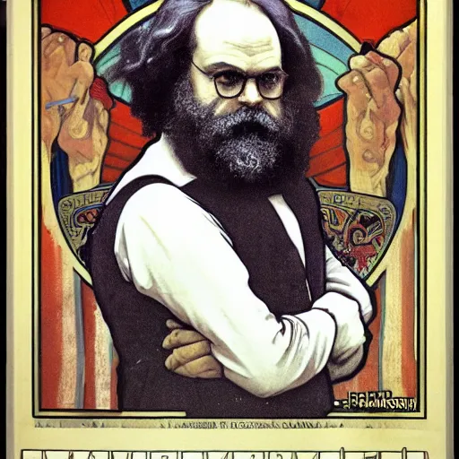 Image similar to a portrait of rainn wilson dressed as karl marx, in a soviet propaganda style, 4 k, ultra detailed, by yperdetailed by alphonse mucha and william - adolphe bouguereau and john william waterhouse